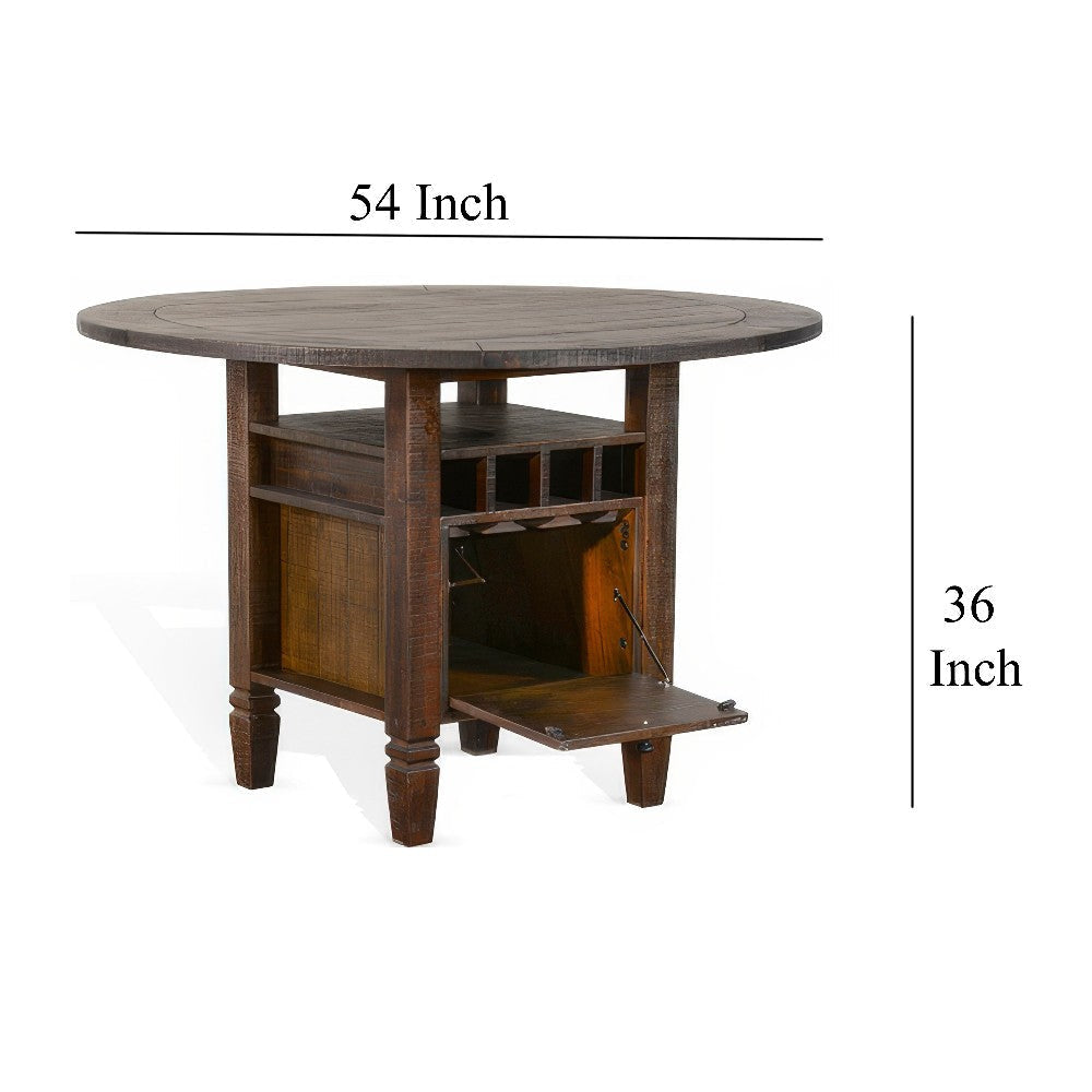 Flint Counter Height Table 54’’ Round Brown Storage Pedestal Base BM325198