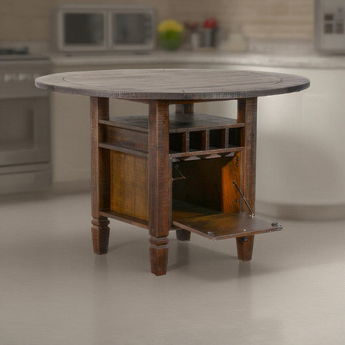 Flint Counter Height Table, 54" Round, Brown Storage Pedestal Base