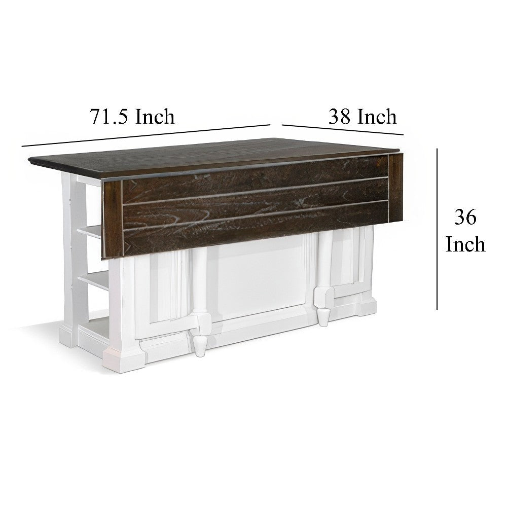 Orso Kitchen Island Storage Shelves White 72’’ Rectangular Brown Top BM325201