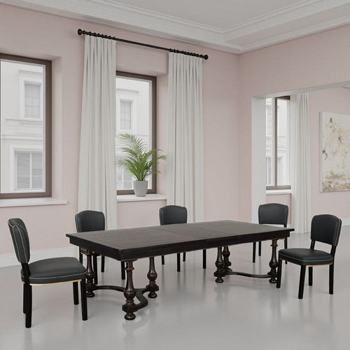 Elon Extendable Dining Table, 76-112" Top, 6 Turned Legs, Black