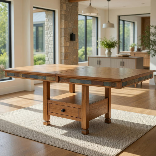 Marv Extendable n Dual Height Dining Table, 72-84" Top, Natural Brown