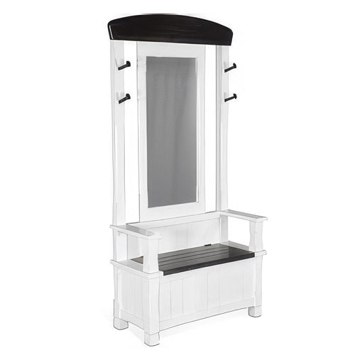 Orso Foyer Hall Tree Coat Hanger w Mirror, Storage Bench, White, Brown
