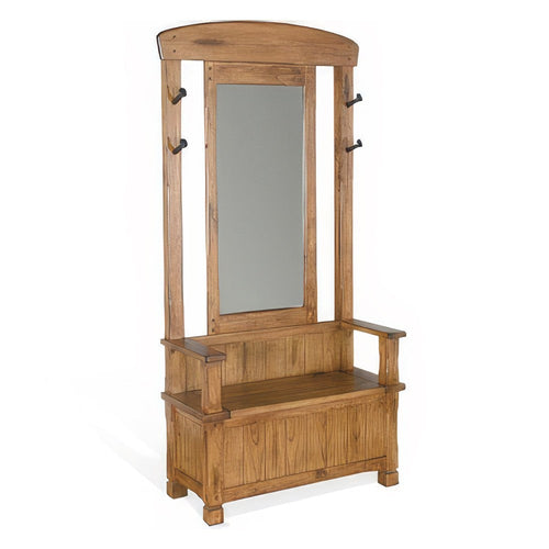 Marv Foyer Hall Tree Coat Hanger w Mirror, Storage Bench, Light Brown
