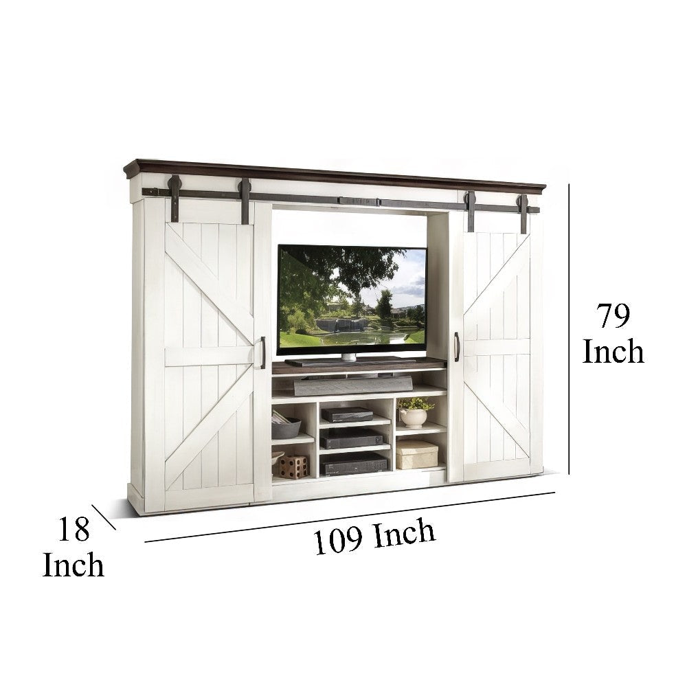 Orso TV Media Entertainment Console Wall w Barn Doors White 109’’ BM325232