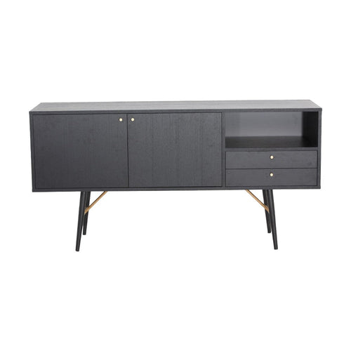 Belo Sideboard Buffet Console, 2 Drawers, Gold Accent, Black, 63 Inch