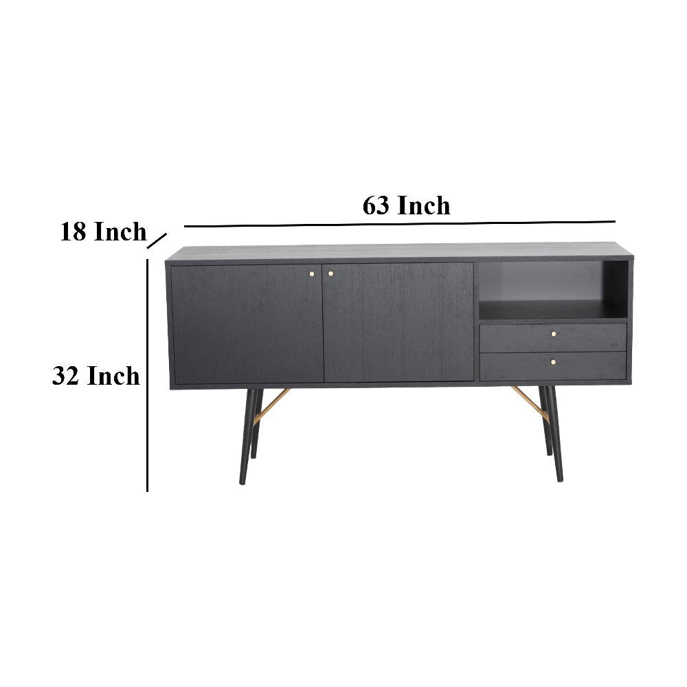 Belo Sideboard Buffet Console 2 Drawers Gold Accent Black 63 Inch BM325254