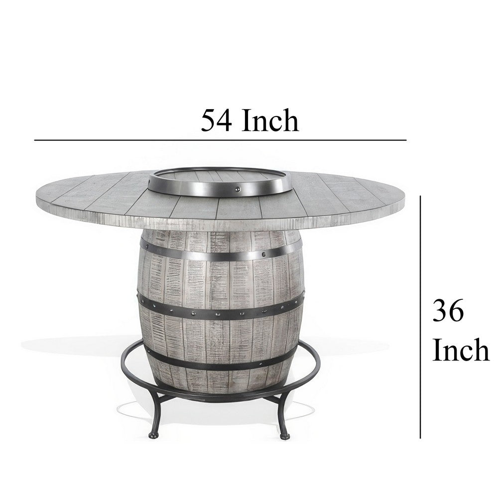 Zeka Counter Pub Dining Table, Gray Barrel Base w Lazy Susan, 54"