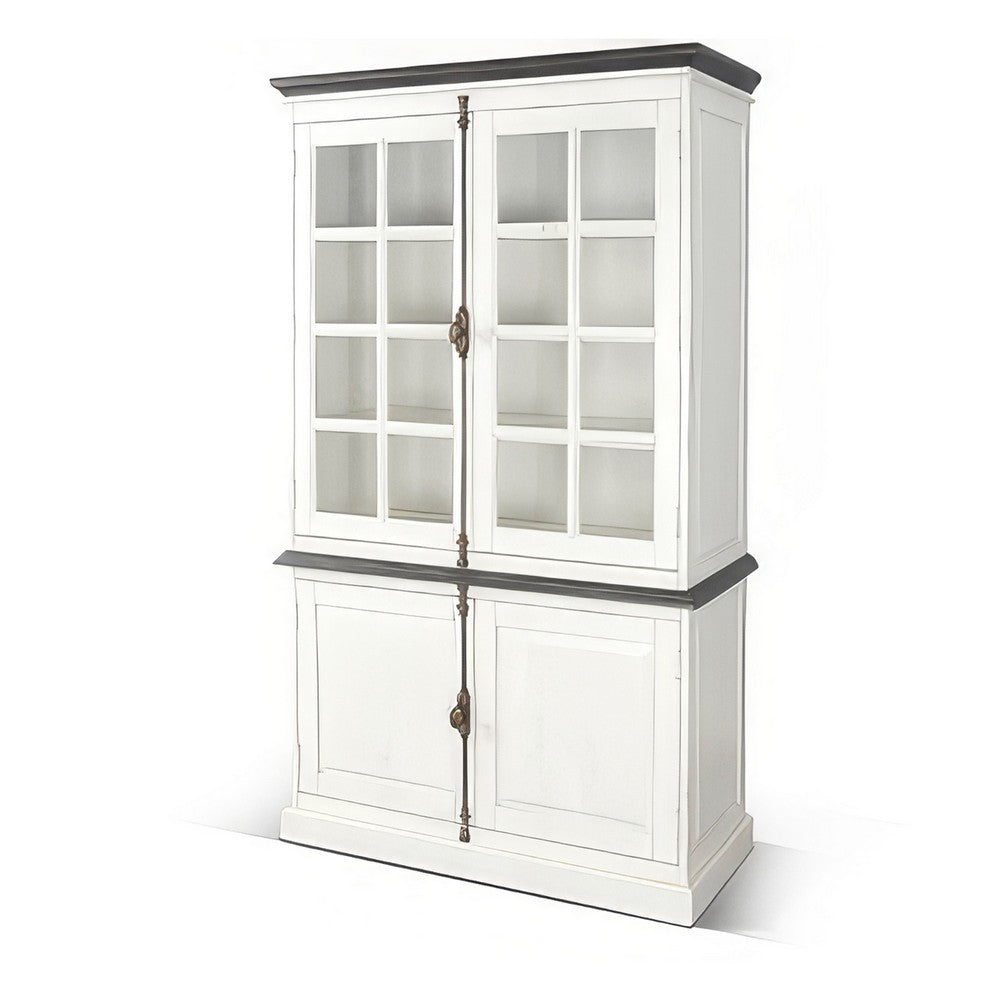 Orso Accent Sideboard Buffet and Hutch, 2 Glass Doors, Shelves, White