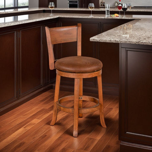 Marv Swivel Counter Height Chair Set of 2, Brown Faux Leather, Wood