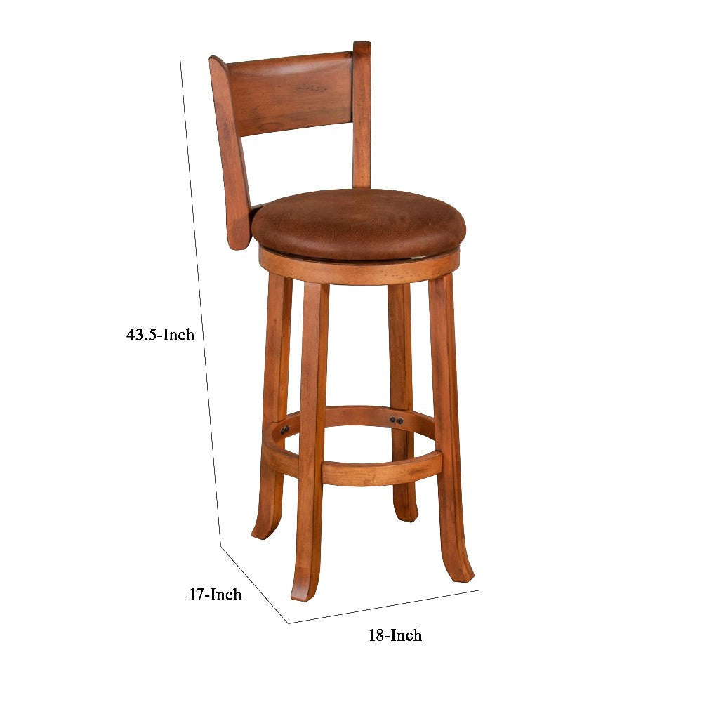 Marv Swivel Barstool Chair Set of 2 Brown Faux Leather Mahogany Wood BM325289