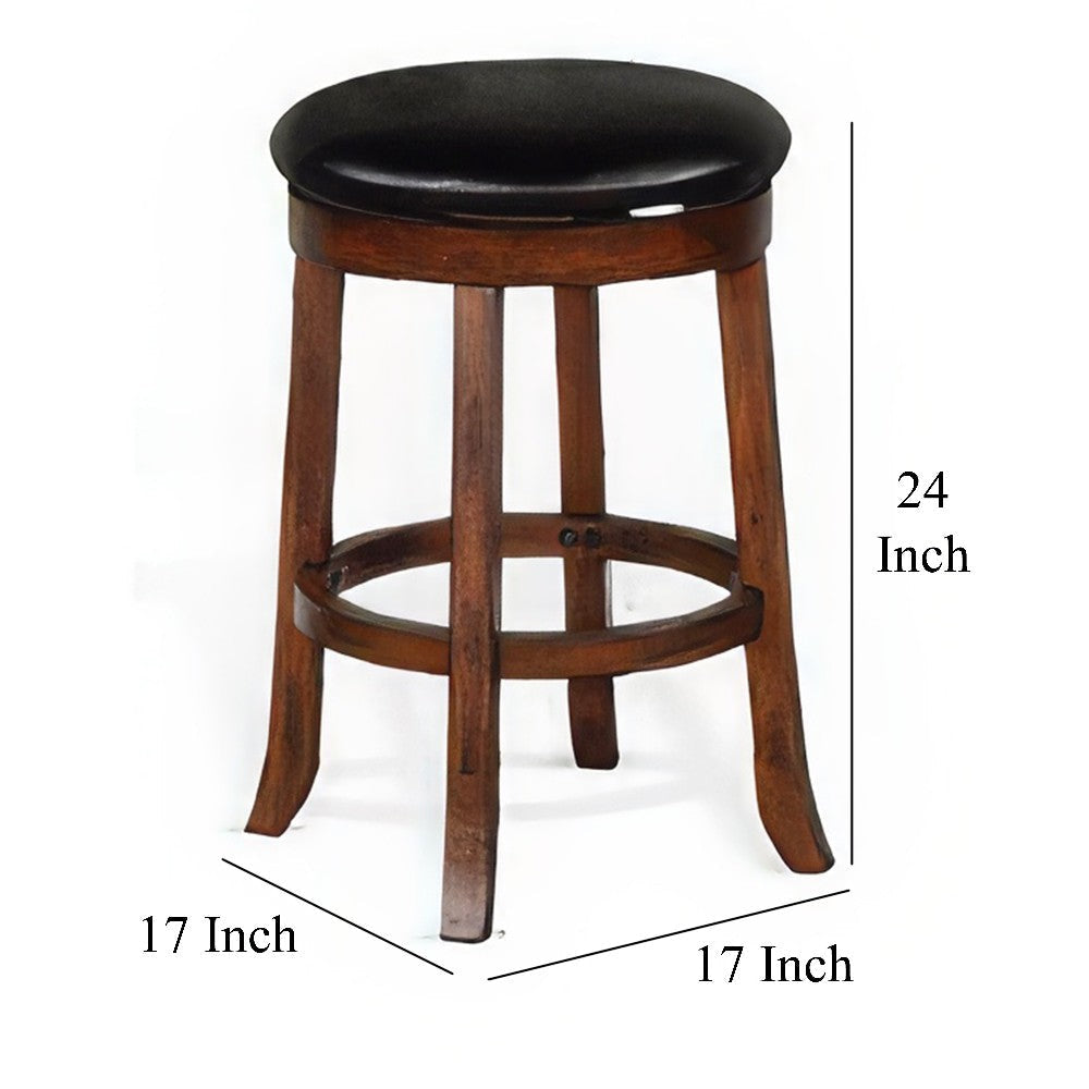 Reggie Swivel Counter Stool Set of 2 Black Faux Leather Brown Wood BM325290
