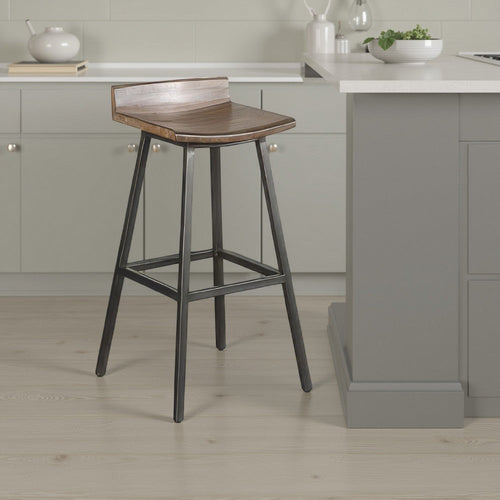 Yael Barstool Set of 2, Low Back, Black, Rustic Brown Mahogany 30"