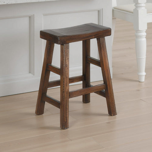 Odel Counter Stool Set of 2, Saddle Seat, Dark Brown Mahogany Wood