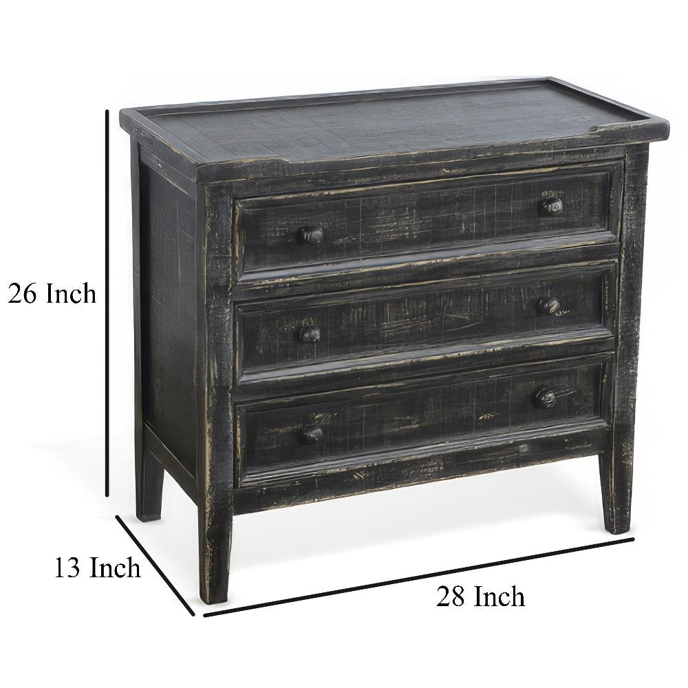 Rena Side End Table with 3 Drawers 28’’ Rustic Black Mahogany Wood