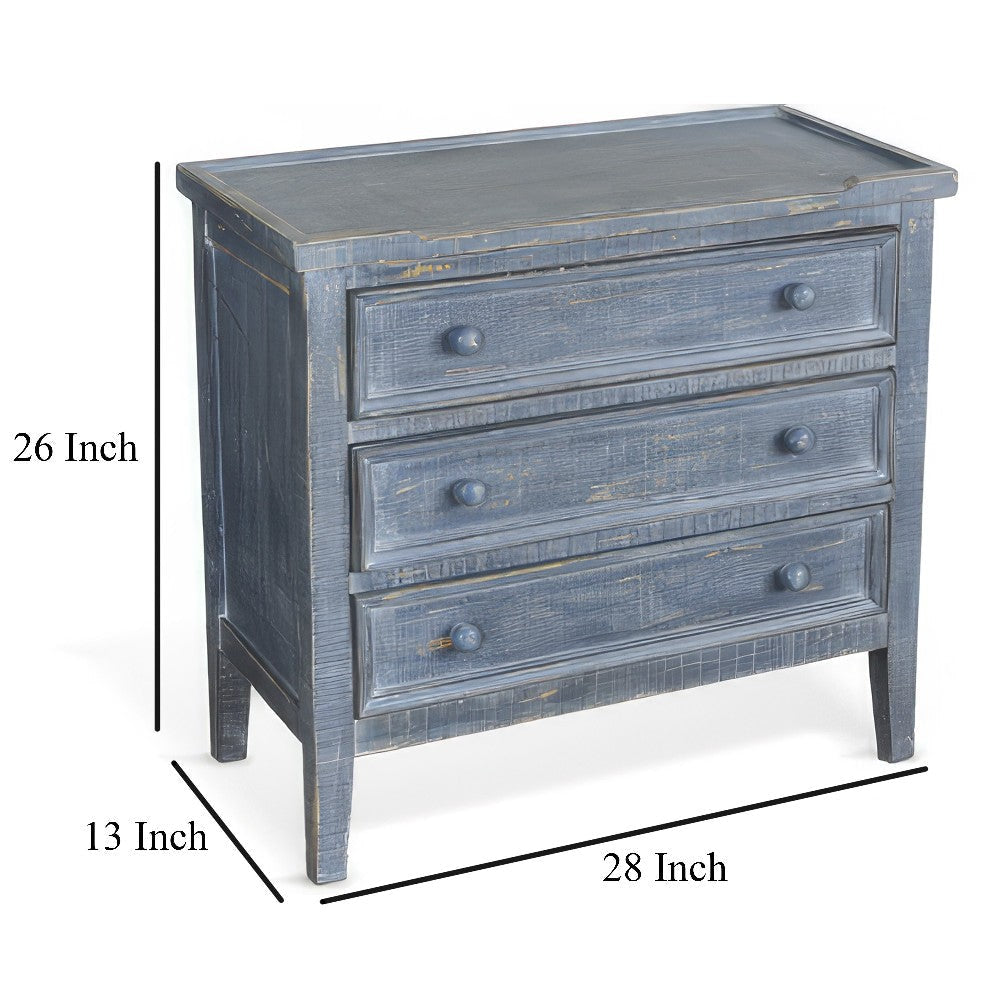 Rena Side End Table with 3 Drawers 28’’ Rustic Blue Mahogany Wood BM325316