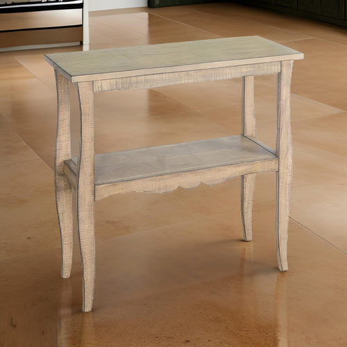 Rena Side End Table, Scallop Trim, 28" Light Brown Mahogany Wood