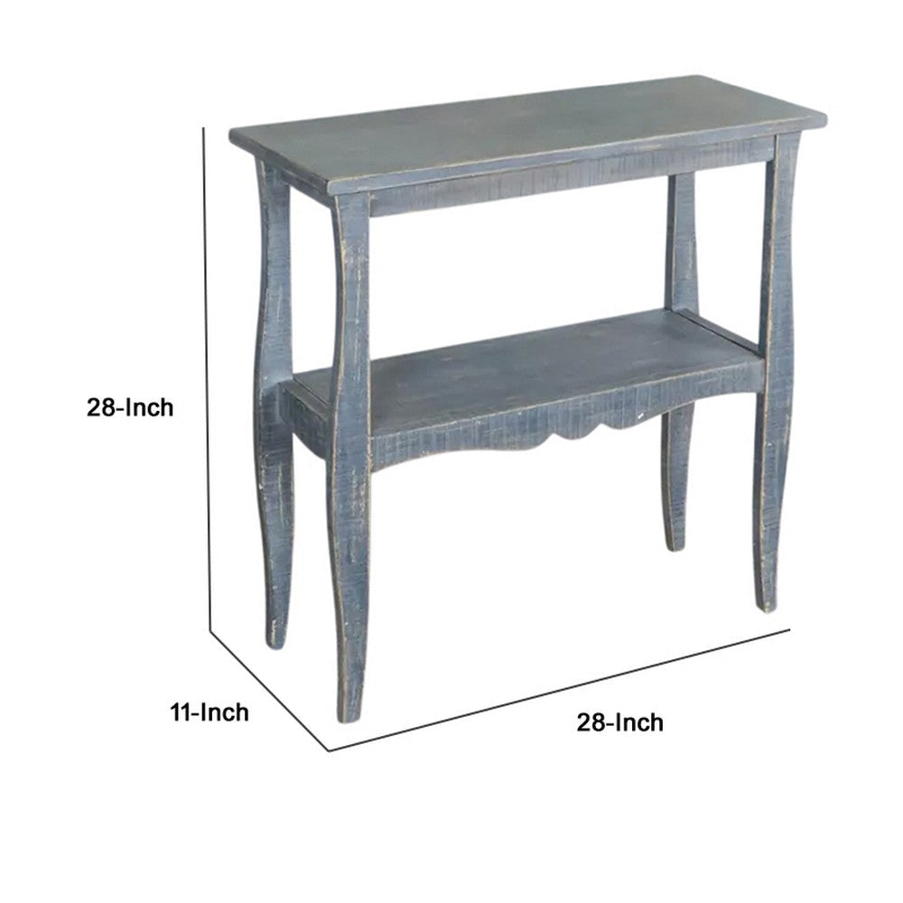 Rena Side End Table Scallop Trim 28’’ Distressed Blue Mahogany