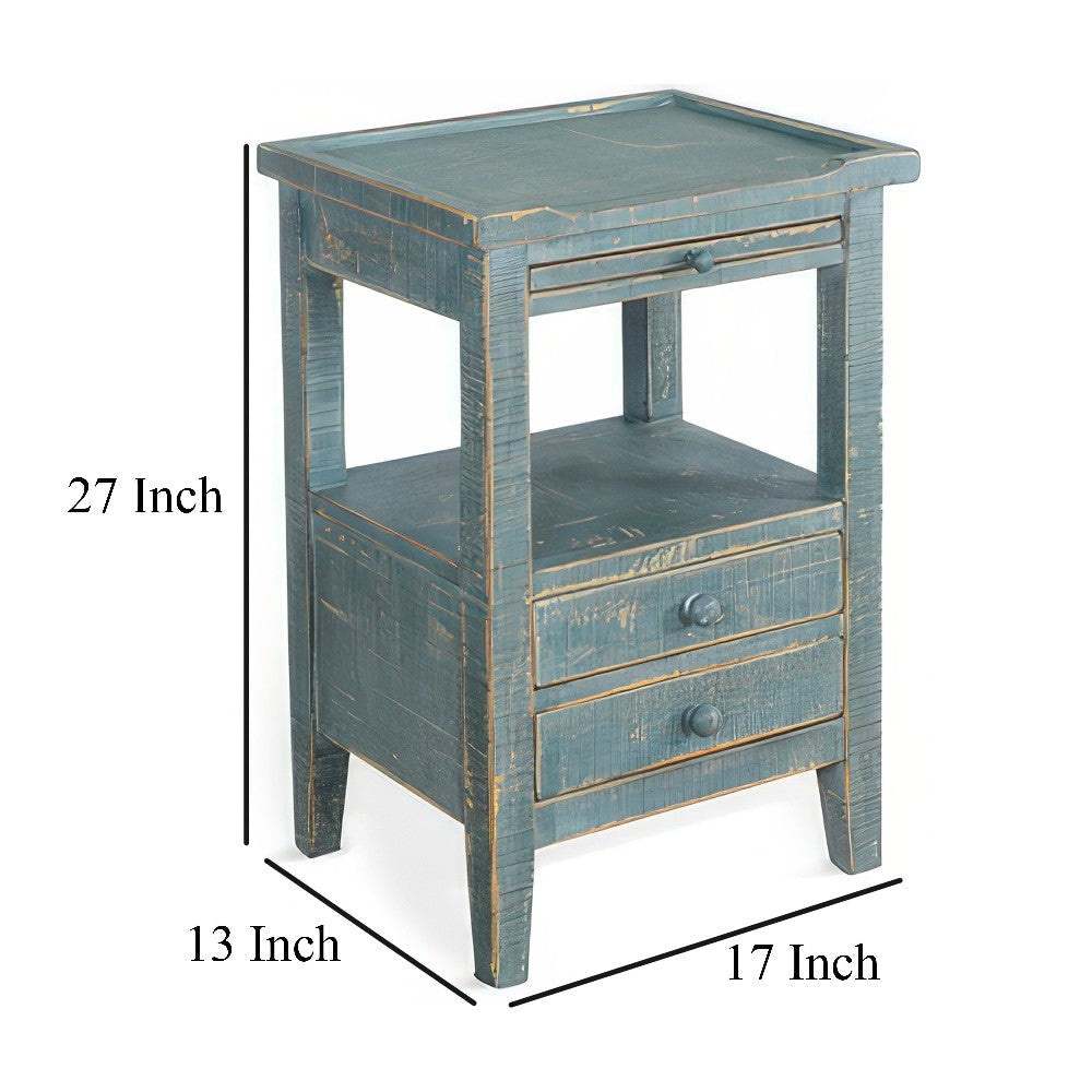 Rena Side End Table 2 Drawers Pull-Out Tray 17’’ Green Mahogany