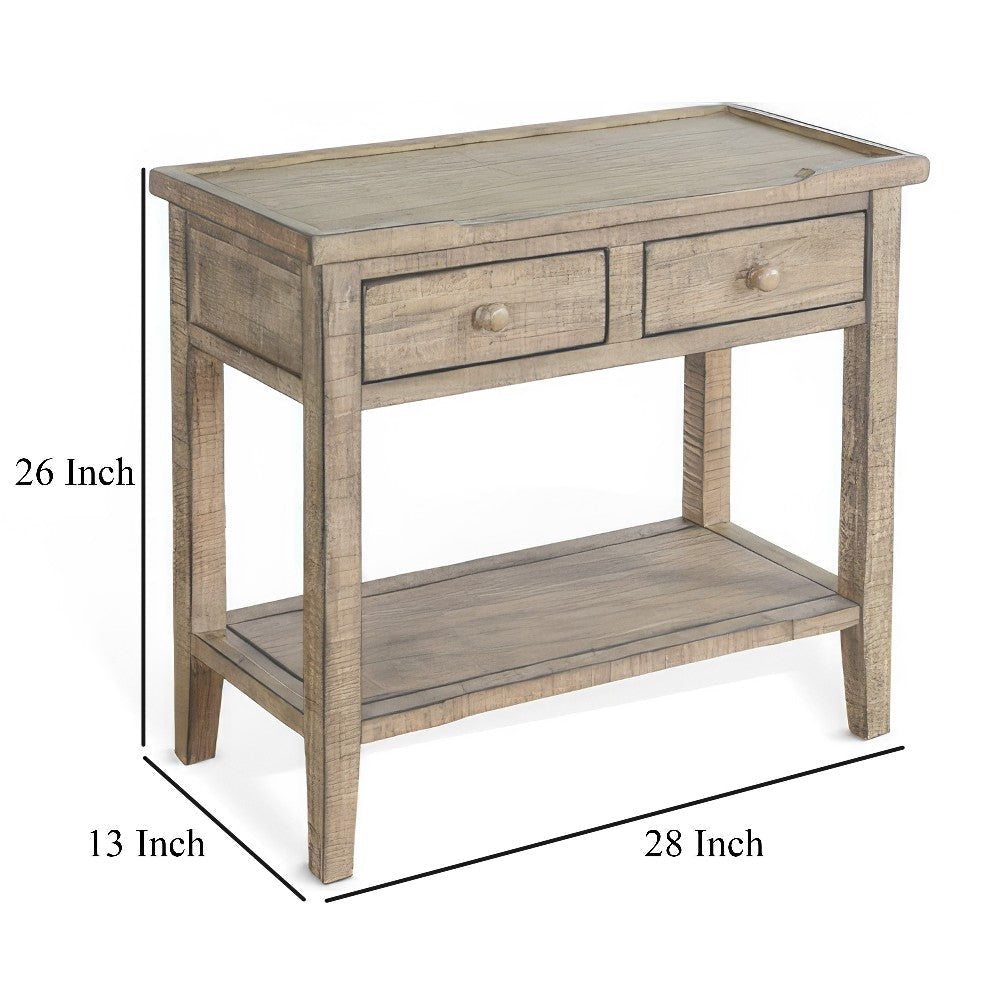 Rena Side End Table 2 Drawers 1 Shelf 28’’ Light Brown Mahogany