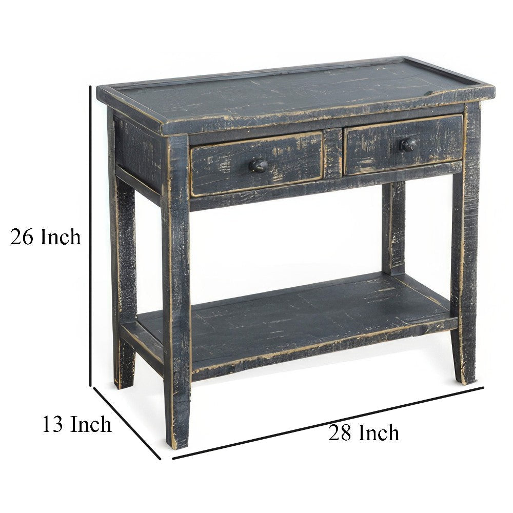 Rena Side End Table 2 Drawers 1 Shelf 28’’ Rustic Black Mahogany