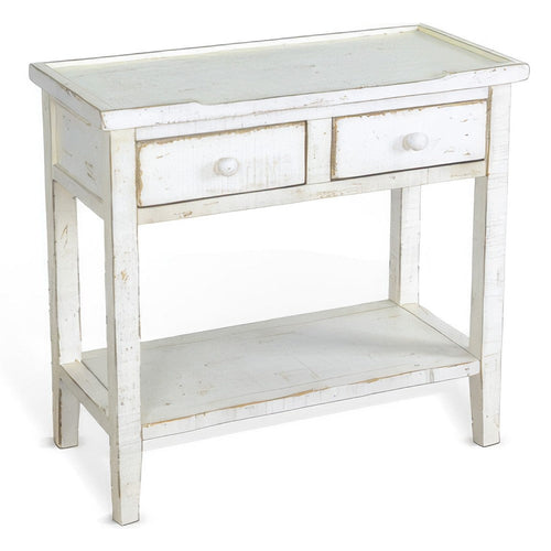 Rena Side End Table, 2 Drawers 1 Shelf, 28" Rustic White Mahogany