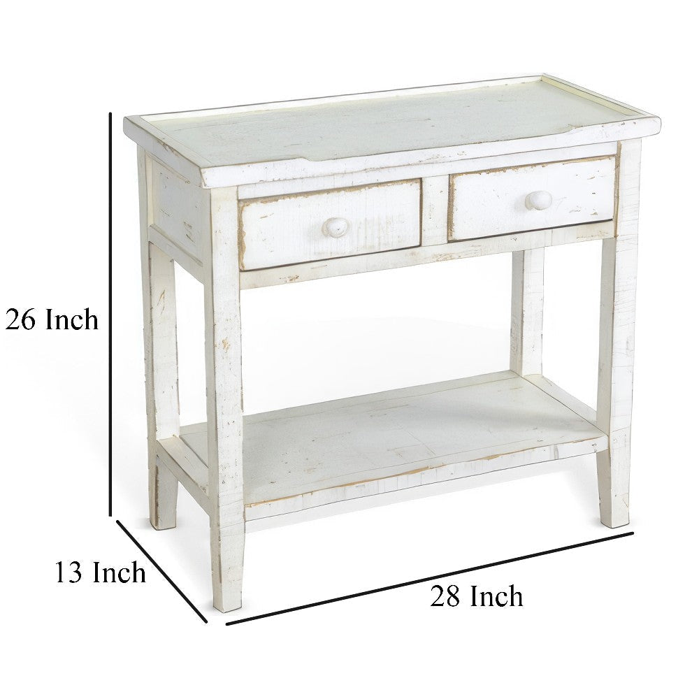 Rena Side End Table 2 Drawers 1 Shelf 28’’ Rustic White Mahogany BM325349