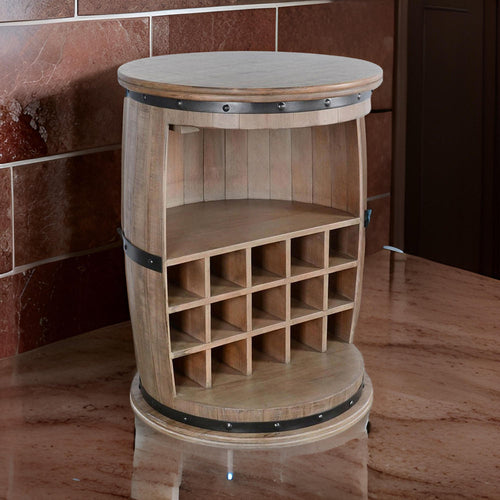 Flint Barrel Wine Rack, 15 Slots, Stemware Rack, Brown Mahogany Wood