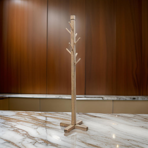Rena Coat, Hat Rack Stand, 8 Wood Stems, 72" Light Brown Mahogany Wood
