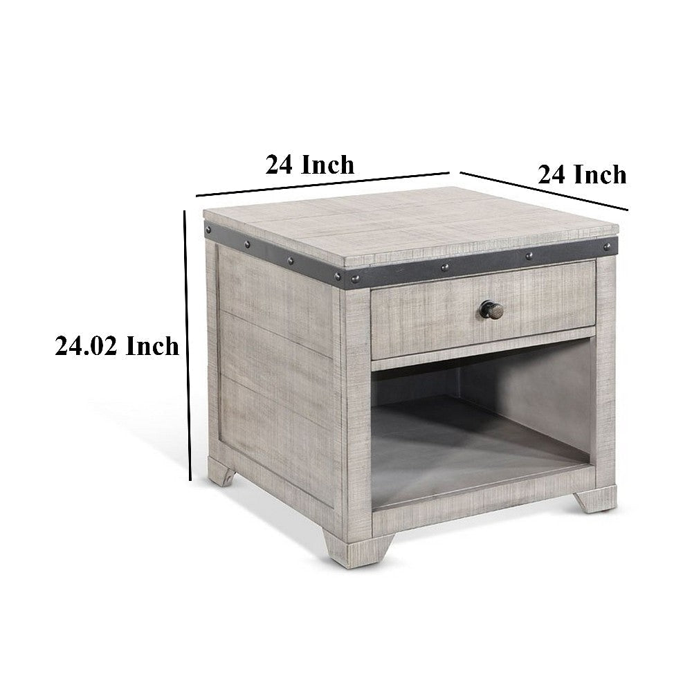 Nelly Side End Table 1 Drawer and Shelf 24’’ Gray Mahogany Wood BM325390