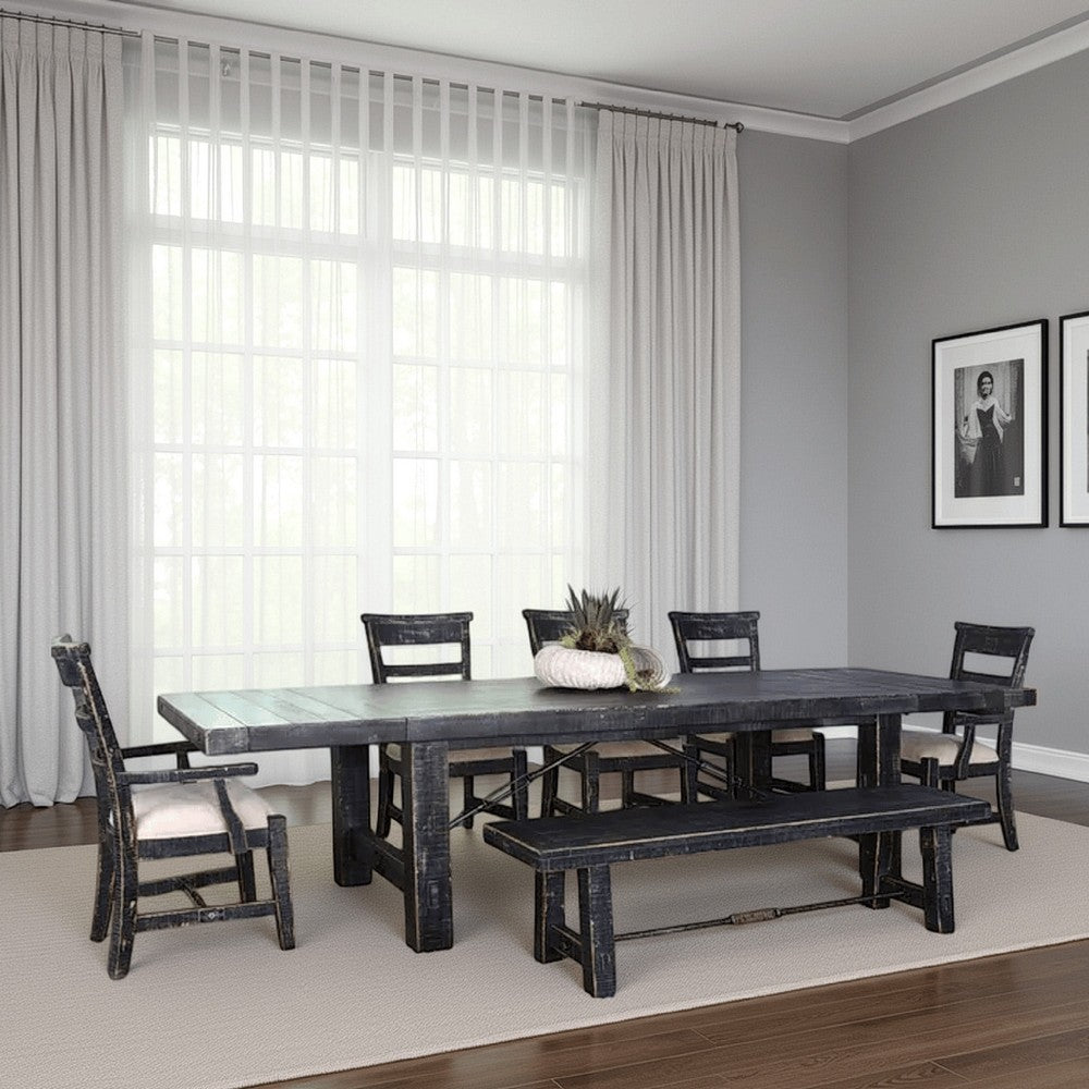 Rena Dining Table, 2 Extension Leaves, 86-122" Rustic Black Mahogany