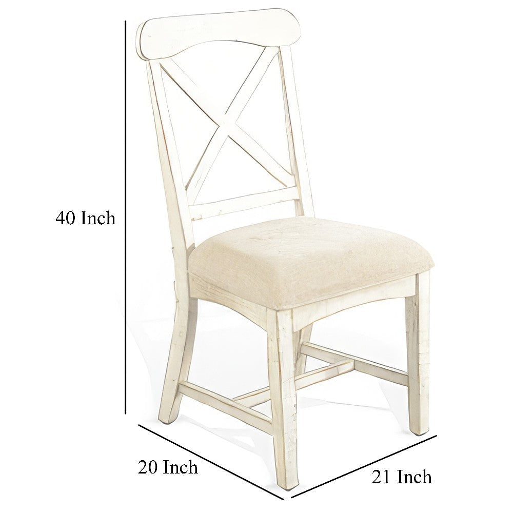 Rena Dining Chair Set of 2 X-Back Design White Sand Mahogany Wood