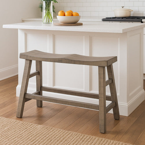 Rena Counter Height Bench, 33" Rustic Light Brown Mahogany Wood Frame