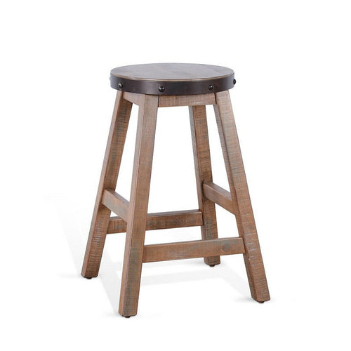 Ayka Round Counter Stool, Metal Band, Splayed Legs, Brown Mahogany