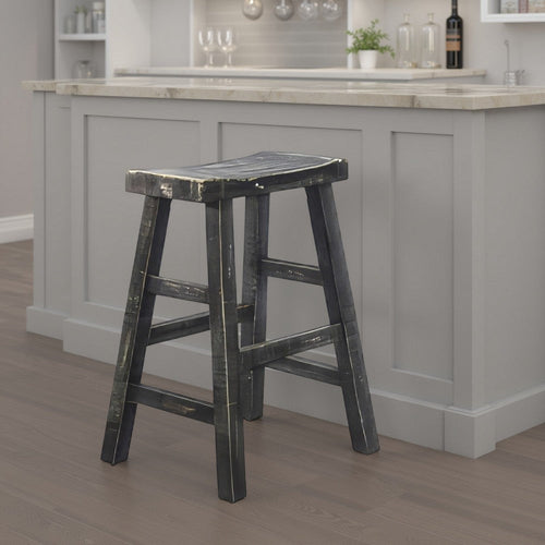 Rena Counter Stool Set of 2, Saddle Seat, Black Sand Mahogany Wood