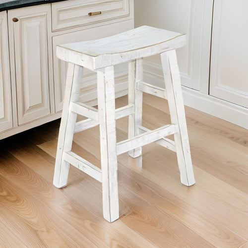 Rena Counter Stool Set of 2, Saddle Seat, White Sand Mahogany Wood