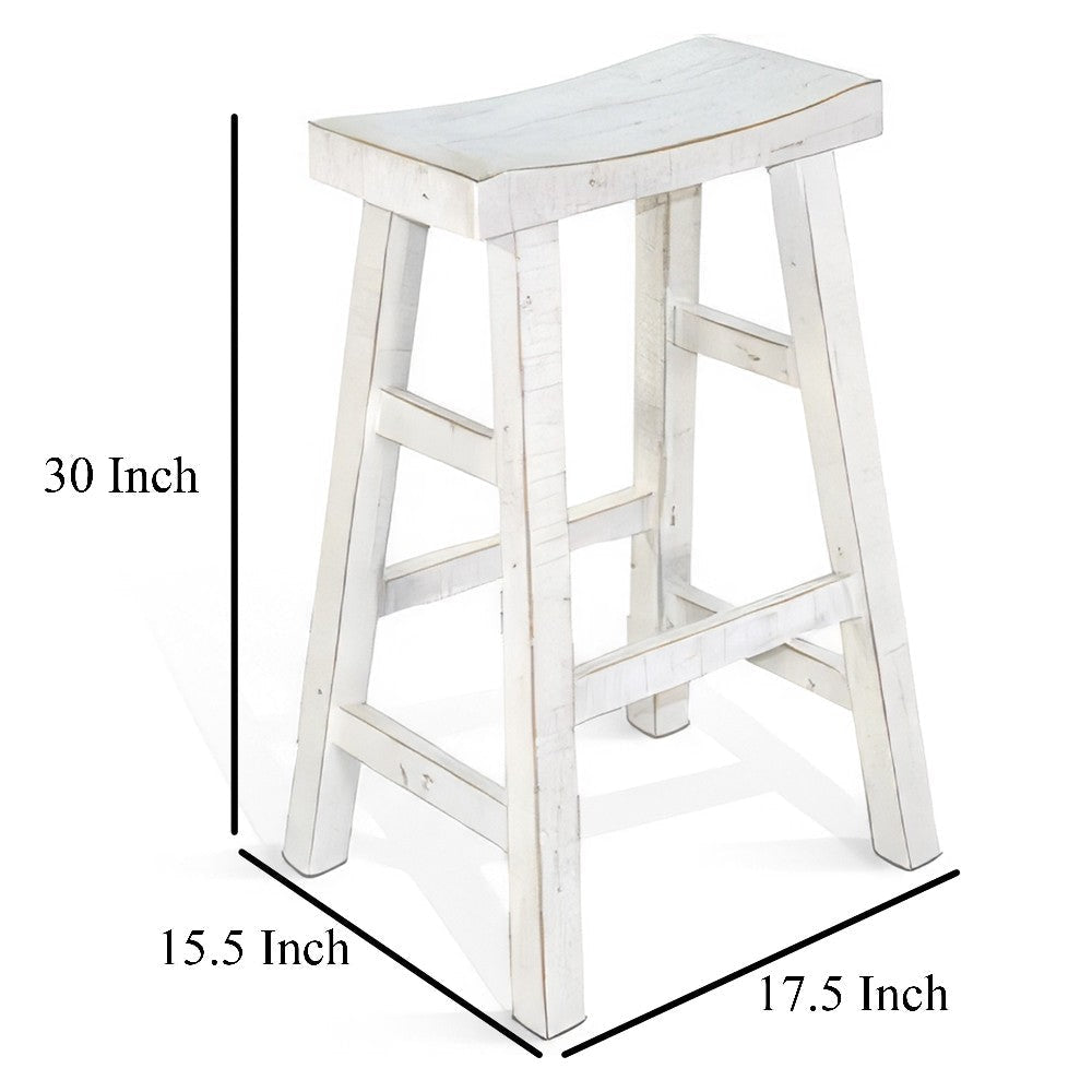 Rena Bar Stool Set of 2 Saddle Style Seat White Sand Mahogany Wood