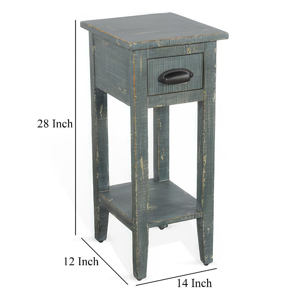 Rena Chairside Table Drawer and Shelf 14’’ Rustic Green Mahogany Wood BM325468