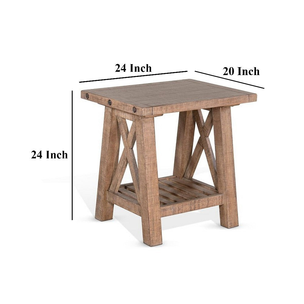 Anva End Table Light Brown Mahogany Wood 1 Shelf Rectangular 24’’ BM325474