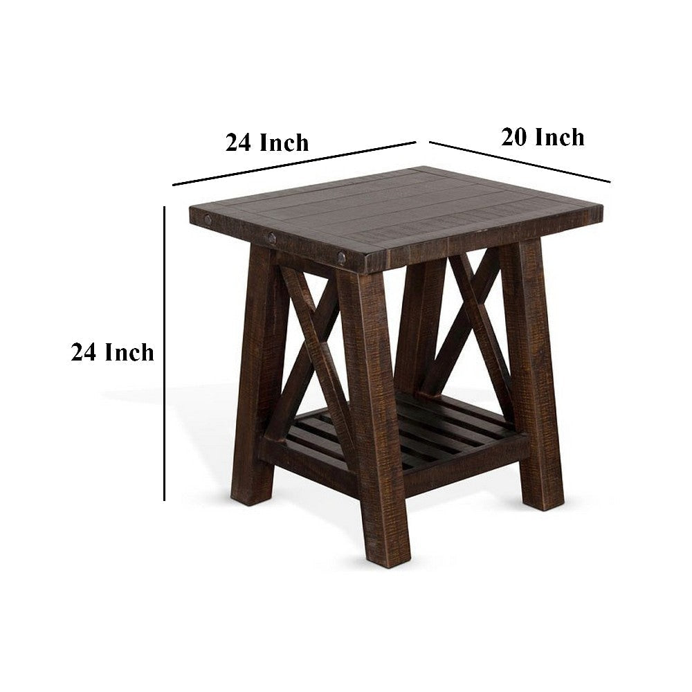 Anva Side End Table Dark Brown Mahogany Wood Shelf Rectangular 24’’ BM325478