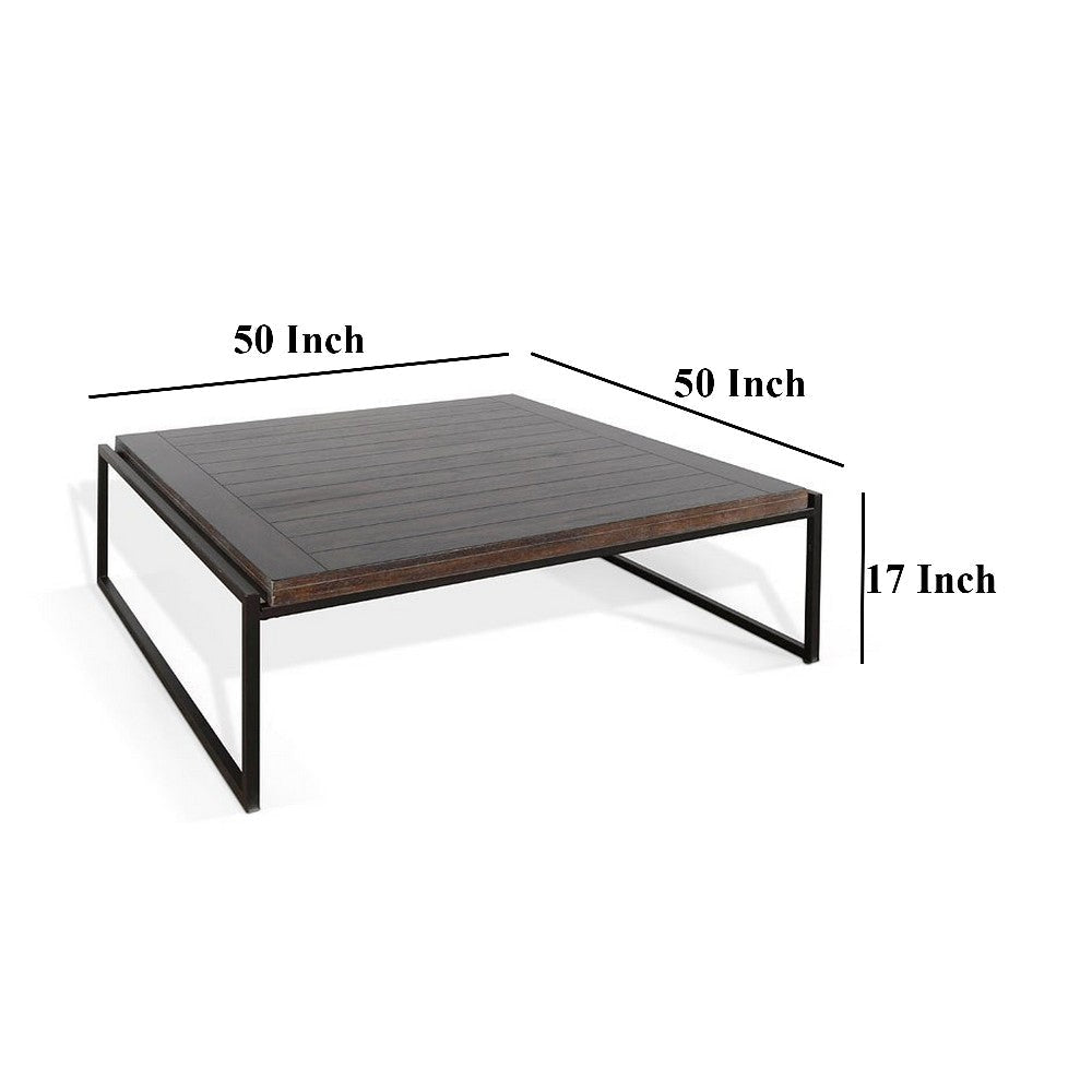 Lery Coffee Table Dark Brown 50’’ Square Wood Top Black Metal Frame BM325480