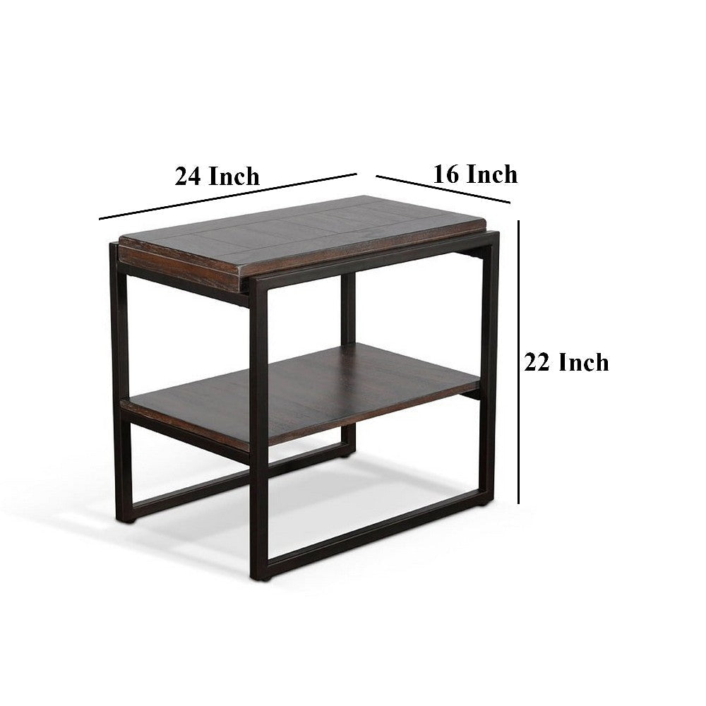 Lery Accent Chairside Table Dark Brown Mahogany Wood 24’’ Black Metal BM325481