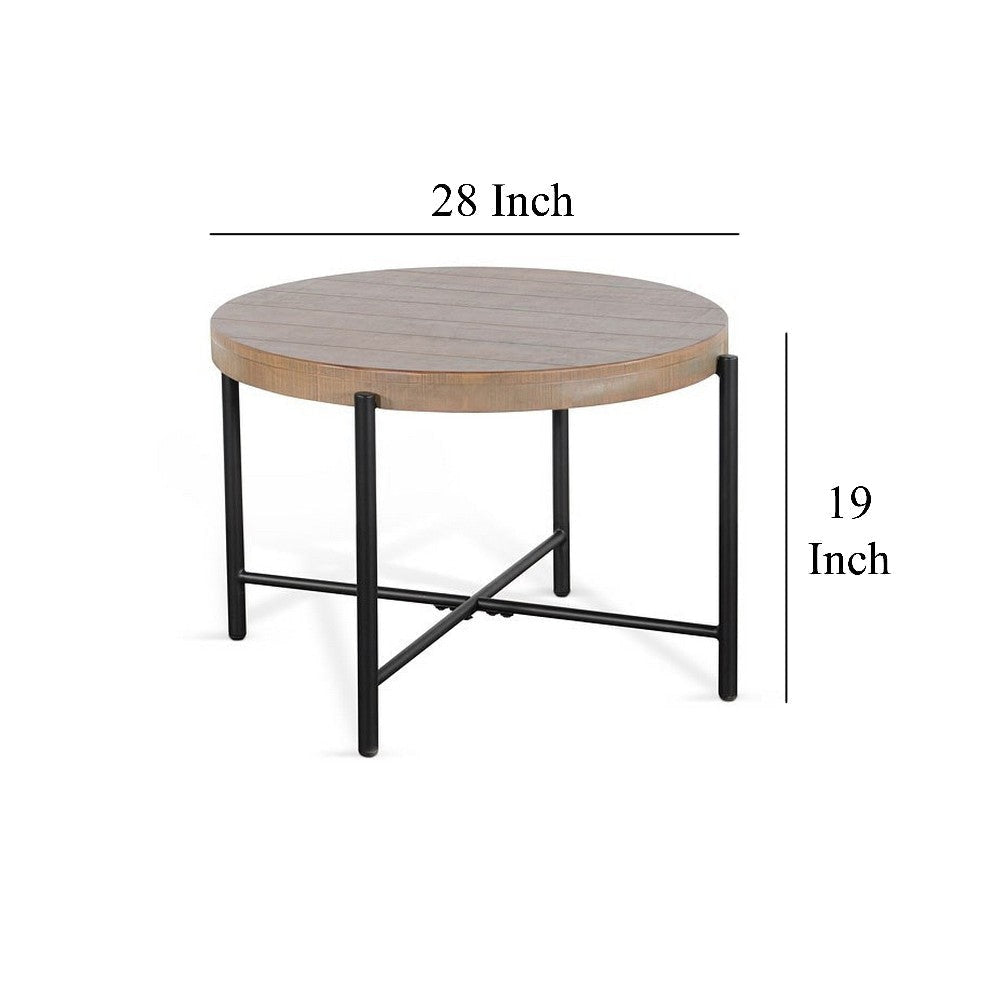 Reena End Table Light Brown Mahogany Black Metal Frame Round 28’’ BM325486