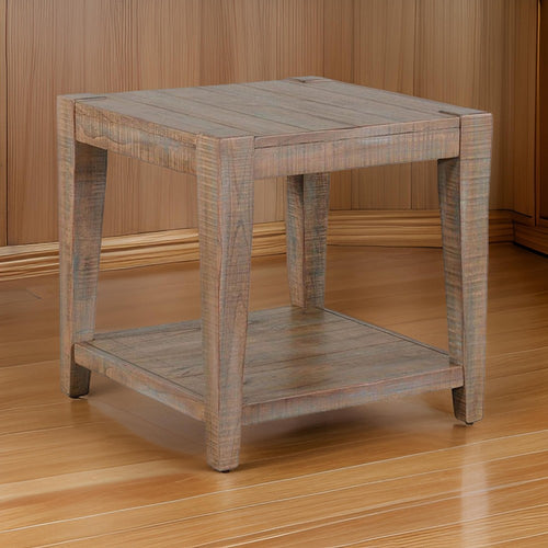 Lilly Side End Table, 1 Shelf, Light Brown Mahogany, 24" Square Top