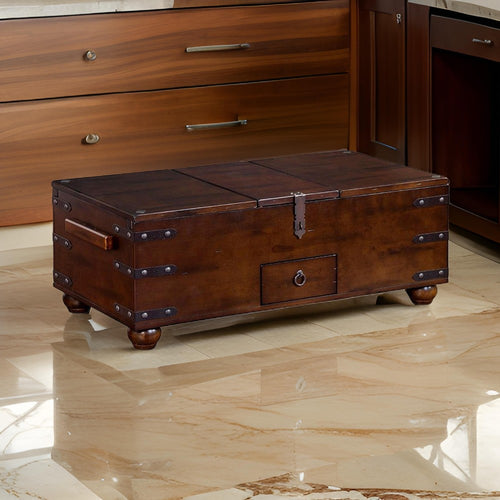 Odel Trunk Coffee Table, Dark Brown Mahogany, Rectangular 48" Top