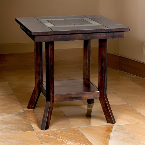 Odel Side End Table, 1 Shelf, Dark Brown Mahogany, Rectangular 25" Top