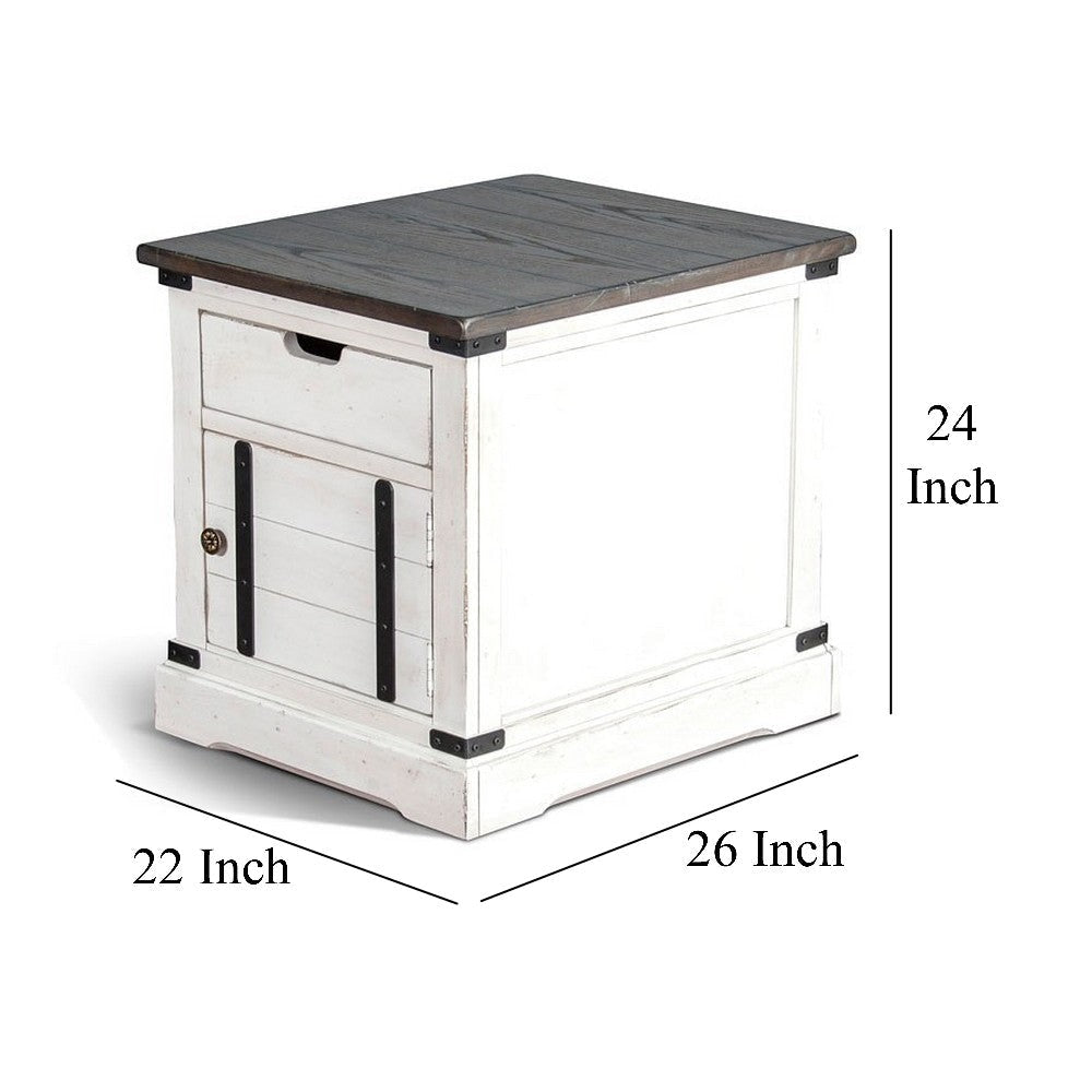 Laibi Side Table French Country White Brown Mahogany Wood 26x22 Top BM325510