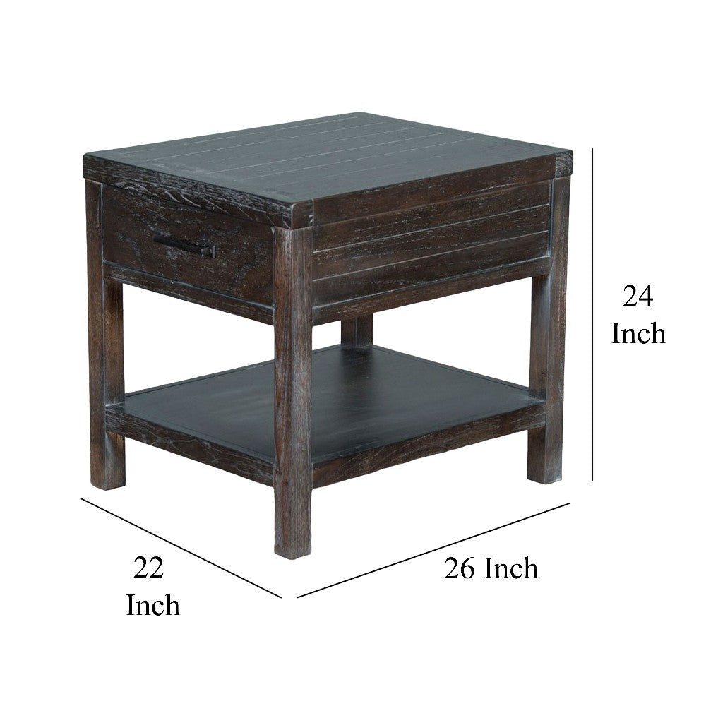 Nikay Side End Table 1 Drawer Shelf Dark Brown Mindi Wood 26’’ Top BM325513