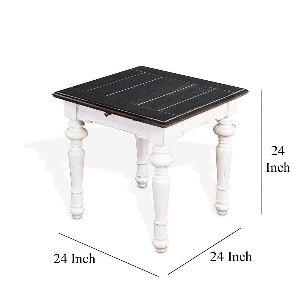 Kiyan End Table 1 Drawer Off White Dark Brown Mahogany 24’’ Top BM325517