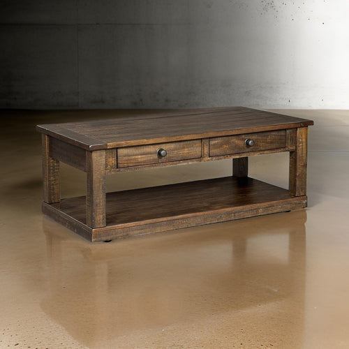Flint Coffee Table, 2 Drawers, Shelf, Dark Brown Mahogany, 48" Top