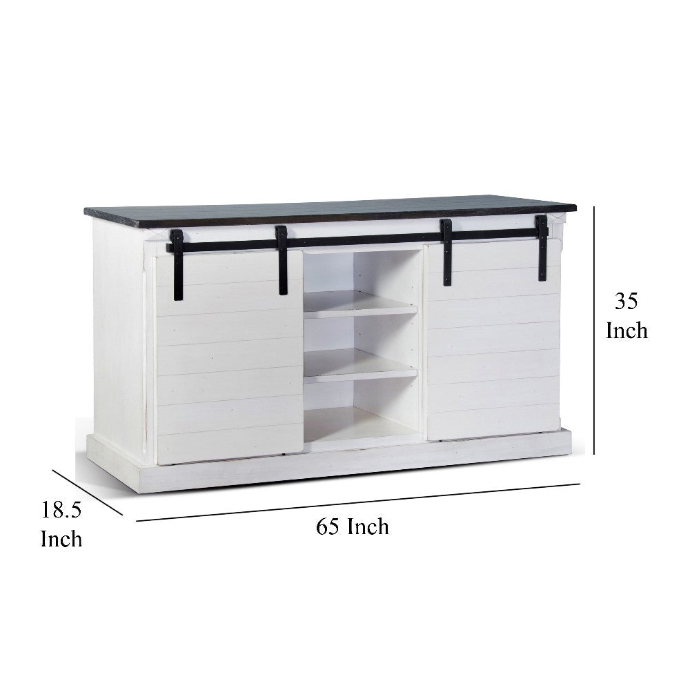 Zena TV Media Console 3 Shelves 2 Barn Doors White Brown 65’’ Top BM325533